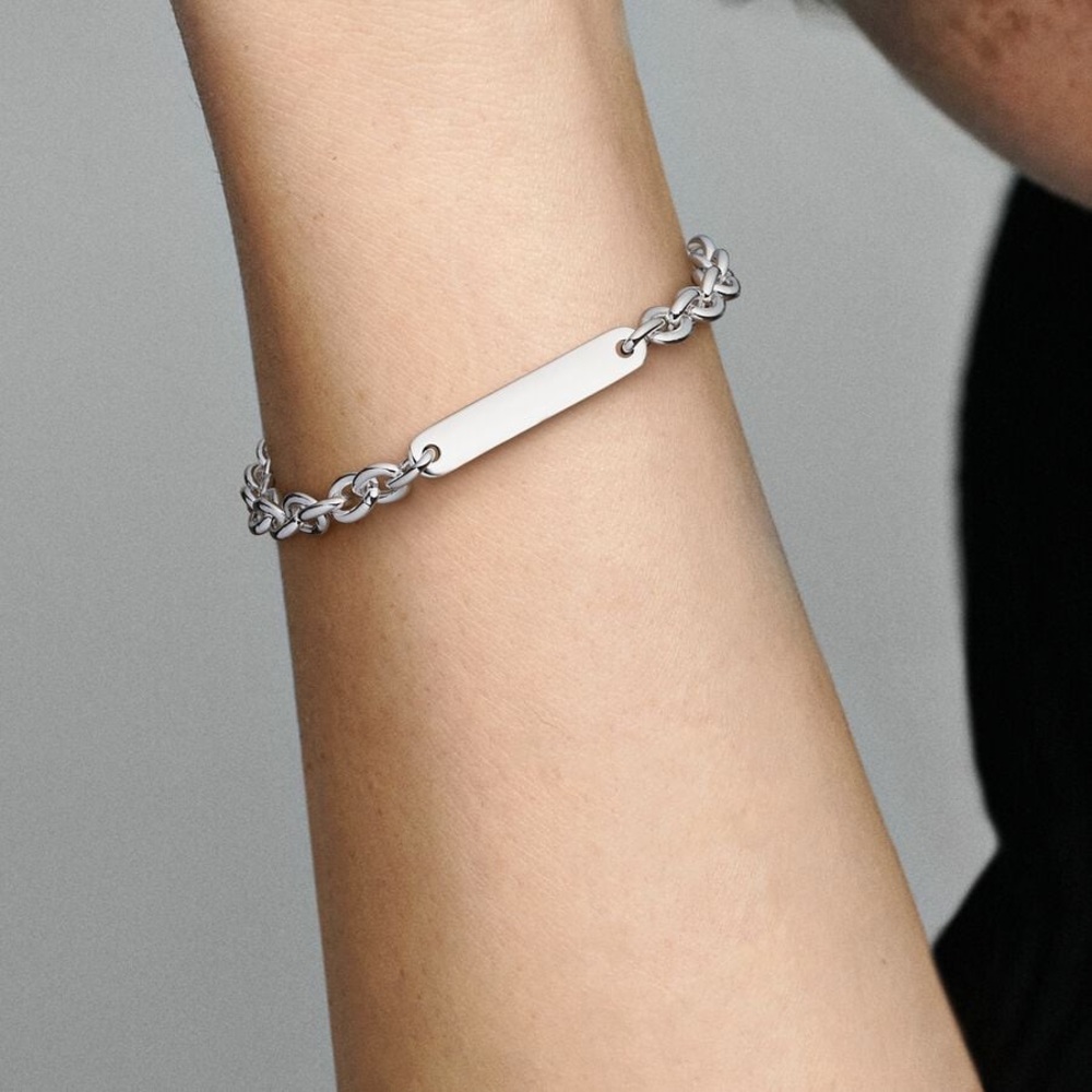 NEW Engravable Bar Link Bracelet - Sterling Silver - Size 7.9 inch - Picture 3 of 4